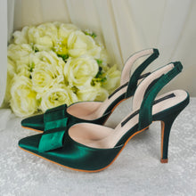 Load image into Gallery viewer, Emerald Green Satin Sling backs & Matching Bag