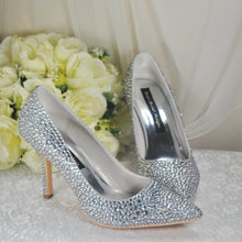 Load image into Gallery viewer, Silver Crystal Cinderella Heels with Matching Clutch Bag