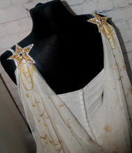 Load image into Gallery viewer, Wedding Cape - Bridal Drape Cape Veil, Blue, Cream, Black, Navy Gold Celestial Moon and Star Embroidery, Up to Cathedral Length Cape