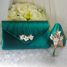 Load image into Gallery viewer, Bridal Satin Clutch Bag with 'Cherry Blossom' Embellishment, Wedding Purse, Box Clutch, Bridal Bag, Evening Bag, Bridesmaid Handbag