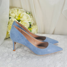 Load image into Gallery viewer, Low Heel Blue Suede Wedding Bridal Heels Shoes 8cm, 10cm Heel