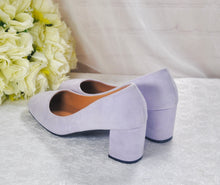 Load image into Gallery viewer, Lilac Purple Suede Block Heel Shoes, Size UK4/US6.5