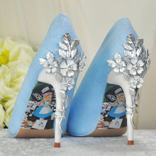 Load image into Gallery viewer, Alice in Wonderland Blue Shimmer WEDDING SHOE UK6/US8.5