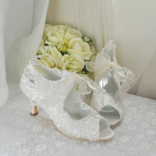 Load image into Gallery viewer, Ivory Satin and Lace Bridal Booties, Size UK5/US7.5