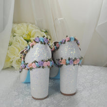 Load image into Gallery viewer, White Sparkling Bridal Block Heels