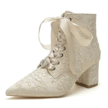 Load image into Gallery viewer, Lace Bridal Boots with Block Heel