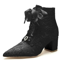 Load image into Gallery viewer, Lace Bridal Boots with Block Heel