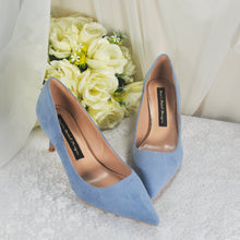 Load image into Gallery viewer, Low Heel Blue Suede Wedding Bridal Heels Shoes 8cm, 10cm Heel