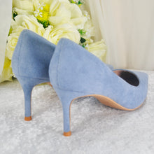 Load image into Gallery viewer, Low Heel Blue Suede Wedding Bridal Heels Shoes 8cm, 10cm Heel