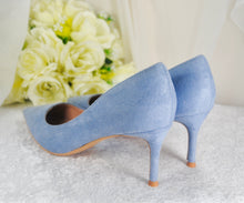 Load image into Gallery viewer, Low Heel Blue Suede Wedding Bridal Heels Shoes 8cm, 10cm Heel