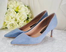 Load image into Gallery viewer, Low Heel Blue Suede Wedding Bridal Heels Shoes 8cm, 10cm Heel