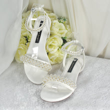 Load image into Gallery viewer, White or Ivory Pearl Flat Sandals