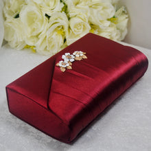 Load image into Gallery viewer, Bridal Satin Clutch Bag with 'Cherry Blossom' Embellishment