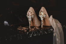 Load image into Gallery viewer, Colour of the Year Peach Bridal Shoes with Floral Heel Embellishment