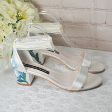 Load image into Gallery viewer, Ivory Satin Bridal Sandals with Floral Embroidery