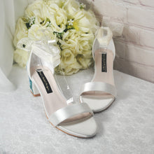 Load image into Gallery viewer, Ivory Satin Bridal Sandals with Floral Embroidery