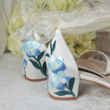 Load image into Gallery viewer, Ivory Satin Bridal Sandals with Floral Embroidery