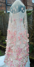 Load image into Gallery viewer, Pink 3D Flower Floral Veil, Beautiful Wedding Veil with Embroidered Rose Gold Leaves and Flowers