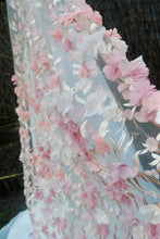 Load image into Gallery viewer, Pink 3D Flower Floral Veil, Beautiful Wedding Veil with Embroidered Rose Gold Leaves and Flowers