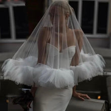 Load image into Gallery viewer, Ruffle edge wedding veil in soft tulle with comb for the bride, 2 Tier