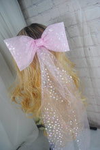 Load image into Gallery viewer, Pink Bride hair bow with Iridescent Disney Mouse Foil Embellishments