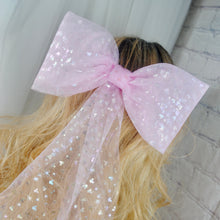 Load image into Gallery viewer, Pink Bride hair bow with Iridescent Disney Mouse Foil Embellishments
