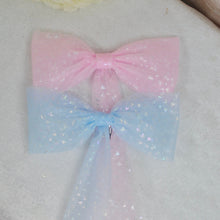 Load image into Gallery viewer, Pink Bride hair bow with Iridescent Disney Mouse Foil Embellishments