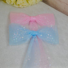 Load image into Gallery viewer, Pink Bride hair bow with Iridescent Disney Mouse Foil Embellishments