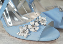 Load image into Gallery viewer, Blue Satin Block Heel Bridal Sandals UK4/US6.5