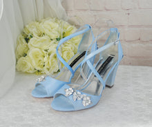 Load image into Gallery viewer, Satin Block Heels with Cherry Blossom
