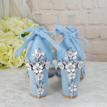 Load image into Gallery viewer, Blue Suede Block Heel Bridal Sandals