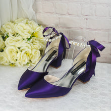 Load image into Gallery viewer, Handmade Satin Block Heel Sandals with Pearl Ankle Strap - Other Colours