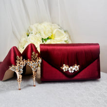 Load image into Gallery viewer, Bridal Satin Clutch Bag with 'Cherry Blossom' Embellishment