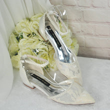 Load image into Gallery viewer, Lace Pointy Toe Flats Ivory and Pearl Size Uk3/US5.5