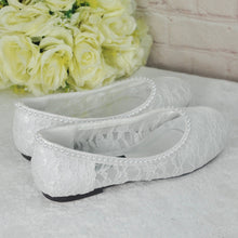 Load image into Gallery viewer, Ivory Lace Ballet Flat Bridal Shoes - UK5 - Ready to Dispatch