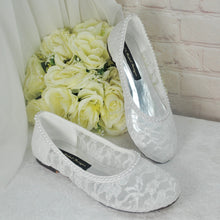 Load image into Gallery viewer, Ivory Lace Ballet Flat Bridal Shoes - UK5 - Ready to Dispatch