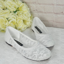 Load image into Gallery viewer, Ivory Lace Ballet Flat Bridal Shoes - UK5 - Ready to Dispatch