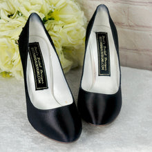 Load image into Gallery viewer, Navy Blue Satin Heels with Cherry Blossom UK6/US8.5