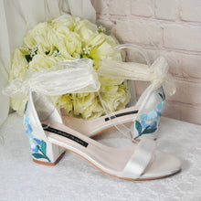 Load image into Gallery viewer, Ivory Satin Bridal Sandals with Floral Embroidery
