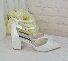 Load image into Gallery viewer, Satin and Lace Block Heels - Champagne or Ivory