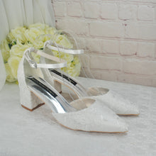 Load image into Gallery viewer, Satin and Lace Block Heels - Champagne or Ivory