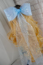 Load image into Gallery viewer, Blue Bride hair bow with Iridescent Disney Mouse Foil Embellishments