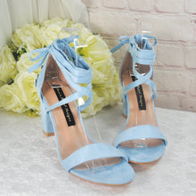 Load image into Gallery viewer, Blue Suede Block Heel Bridal Sandals
