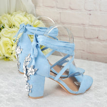 Load image into Gallery viewer, Blue Suede Block Heel Bridal Sandals