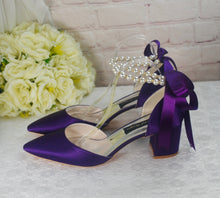 Load image into Gallery viewer, Handmade Satin Block Heel Sandals with Pearl Ankle Strap - Other Colours