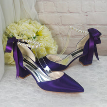 Load image into Gallery viewer, Handmade Satin Block Heel Sandals with Pearl Ankle Strap - Other Colours