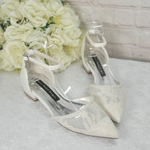 Load image into Gallery viewer, Lace Pointy Toe Flats Ivory and Pearl Size Uk3/US5.5