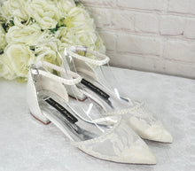 Load image into Gallery viewer, Lace Pointy Toe Flats Ivory and Pearl Size Uk3/US5.5