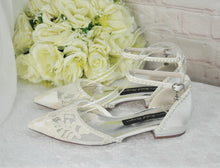 Load image into Gallery viewer, Lace Pointy Toe Flats Ivory and Pearl Size Uk3/US5.5