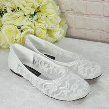 Load image into Gallery viewer, Ivory Lace Ballet Flat Bridal Shoes - UK5 - Ready to Dispatch